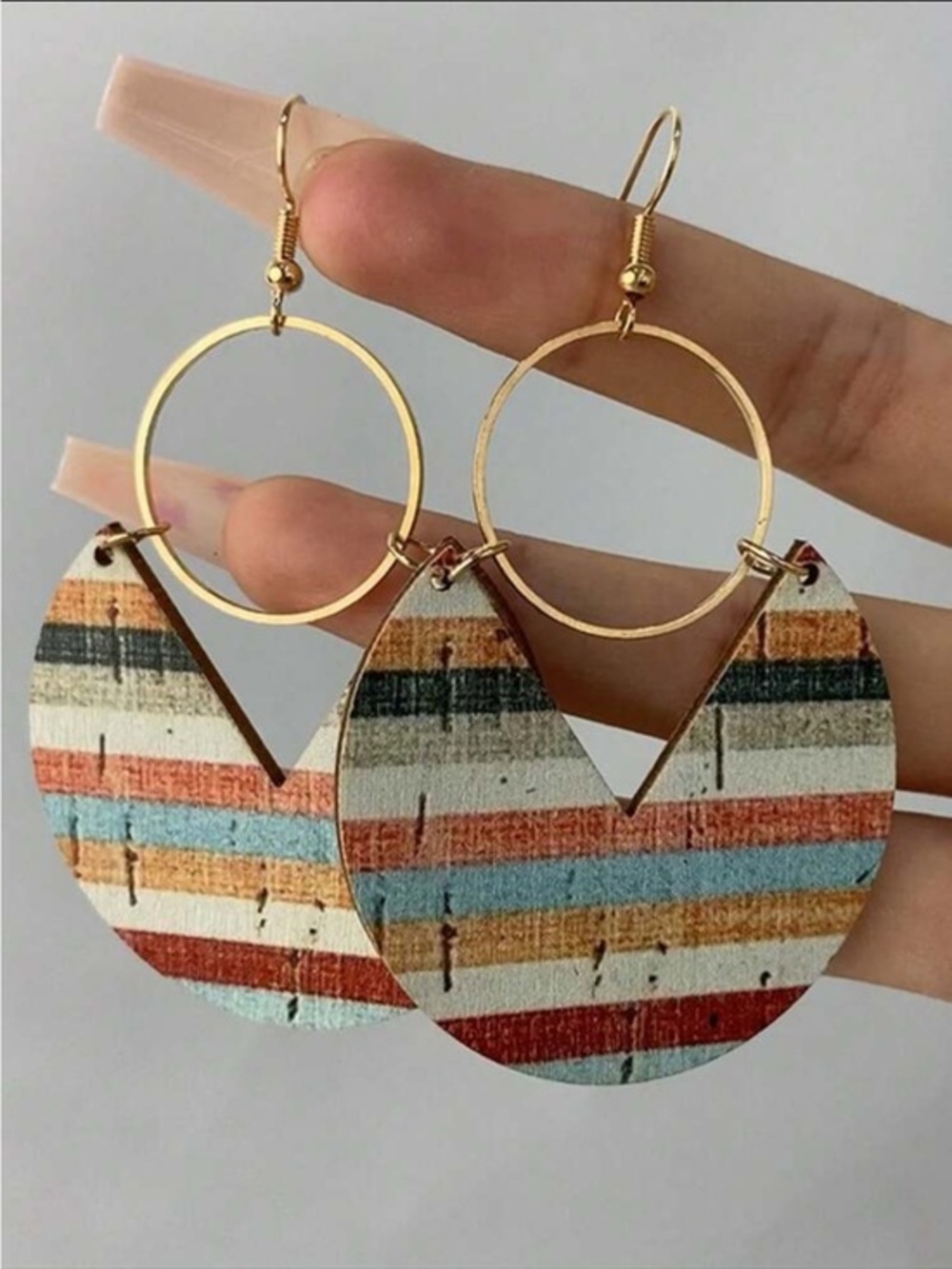 Striped Cork Hoop Drop Earrings — Lightweight Multicolor Design
